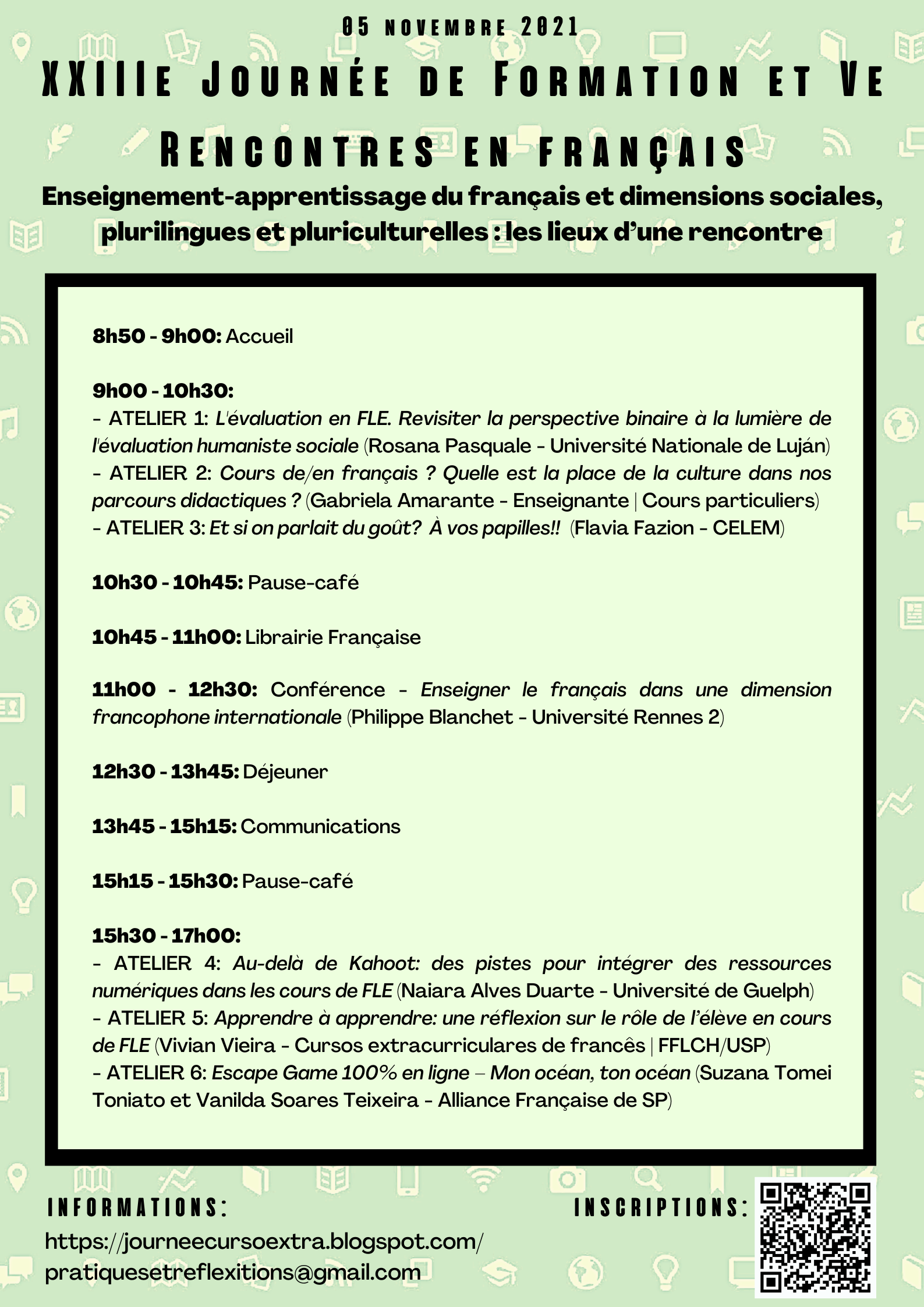 Programação da XXIIIe Journée de Formation et Ve Rencontres en français, dia 05