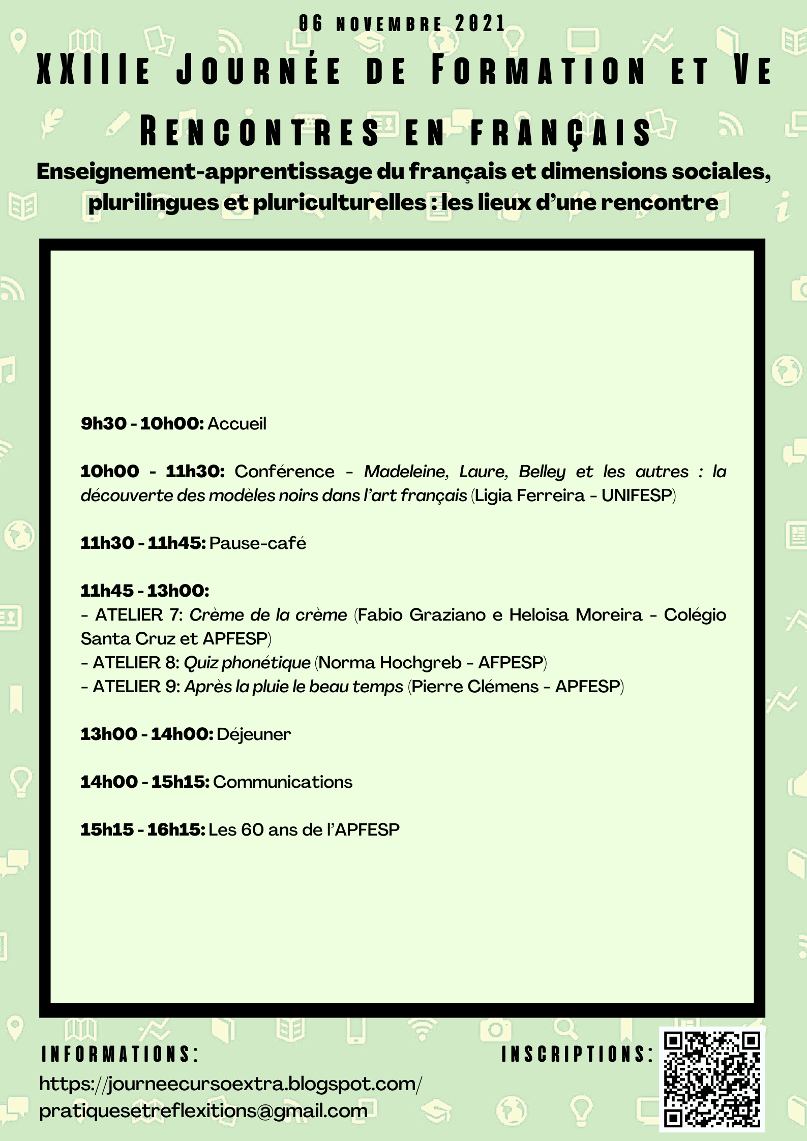 Programação da XXIIIe Journée de Formation et Ve Rencontres en français, dia 06